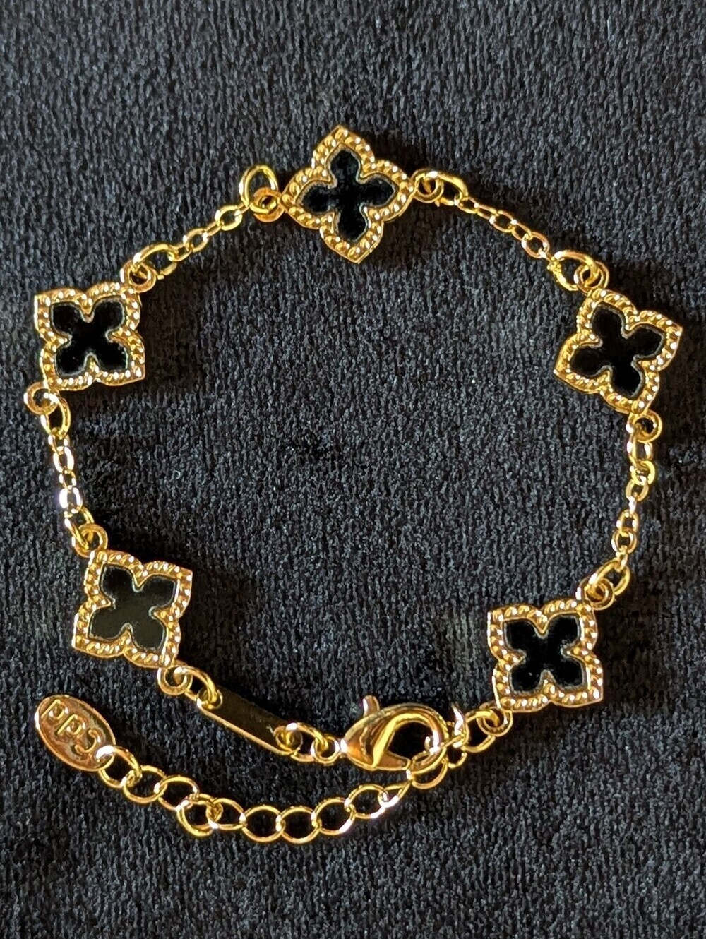 Gold and Black Enamel Clover Link Bracelet Minimalist Classic